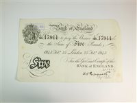 Lot 204 - A Bank of England white £5 note