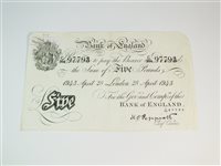 Lot 219 - A Bank of England white £5 note