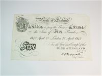 Lot 239 - A Bank of England white £5 note