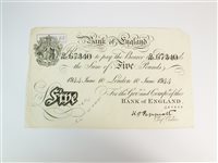 Lot 241 - A Bank of England white £5 note