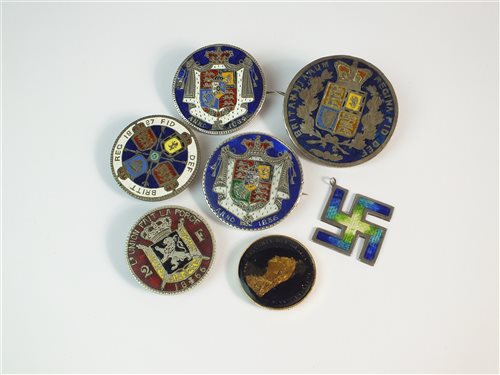 Lot 222 - A collection of silver and enamel coin jewellery