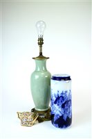 Lot 141 - A collection of ceramics to include a pair of Chinese celadon porcelain vase lamps