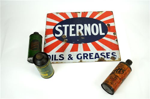 Lot 258 - Sternol enamelled sign and three vintage fuel cans.