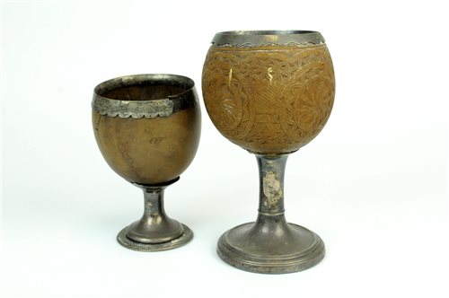 Lot 10 - Two mounted coconut cups