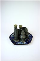 Lot 585 - A hand-painted Chinese enamel plate of hexagonal form
