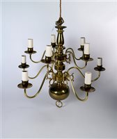 Lot 314 - A brass two tier five branch electrolier