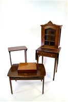 Lot 347 - Three tables, a hardwood wall display cabinet and a walnut canteen box (5)