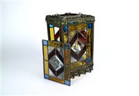 Lot 302 - An Edwardian stained glass panelled porch lantern of rectangular form