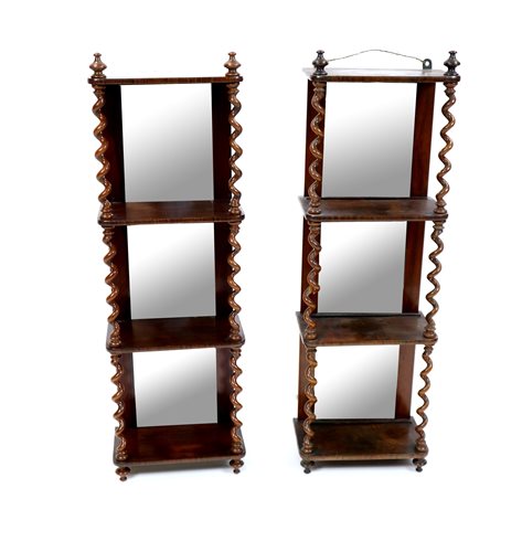 Lot 331 - A pair of Victorian rosewood mirror back wall shelves