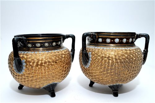 Lot 96 - A pair of Royal Doulton stoneware cauldron vases