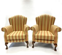 Lot 563 - Pair of S Rouse & Co brocade arm chairs