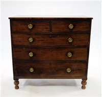 Lot 371 - A Georgian mahogany veneered chest of three long and two short drawers