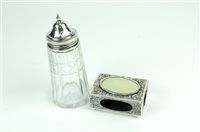 Lot 4 - A silver mounted sugar caster and match box holder