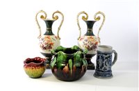 Lot 196 - A collection of pottery including an Art Nouveau jardiniere by W. F Needham