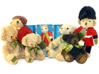 Lot 266 - Merrythought Bears; Growling Bear, Rupert the Bear and a set of 5 Harrods teddy bears