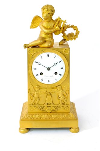 Lot 209 - A French Empire ormolu mantel clock by Deniere and Matelin
