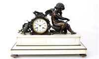 Lot 207 - A French bronze and white marble mantel clock by F.L. Hausburg, Paris