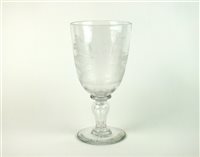 Lot 24 - Fishing interest; a 19th century engraved glass goblet