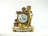 Lot 437 - A French gilt bronze and marble mantel clock by Gille L'Aine A Paris