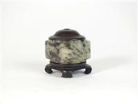 Lot 350 - A Chinese mottled grey-green jade cong