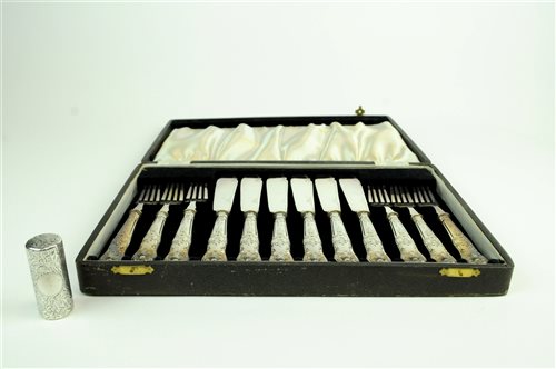 Lot 5 - A collection of scent bottles and cased fish knives and forks