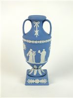Lot 36 - A Wedgwood blue and white jasperware vase