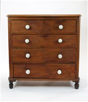 Lot 340 - A Victorian pine chest of three long two short drawers