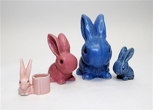 Lot 75 - A pair of rare pink Sylvac rabbits, three blue Sylvac rabbits and others