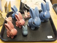 Lot 75 - A pair of rare pink Sylvac rabbits, three blue Sylvac rabbits and others