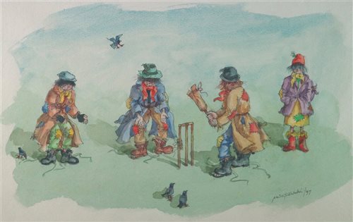 Lot 503 - Albin Trowski, Four tramps playing cricket