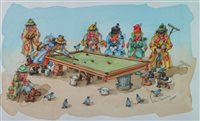 Lot 233 - Albin Trowski, Seven tramps playing snooker with a brush