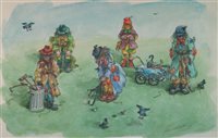 Lot 263 - Albin Trowski, Five tramps playing golf with an umbrella