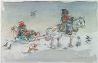 Lot 170 - Albin Trowski, One tramp on horse towing tramp in small sleigh behind