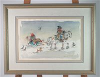 Lot 170 - Albin Trowski, One tramp on horse towing tramp in small sleigh behind