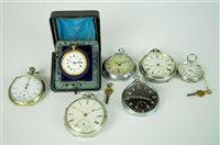 Lot 38 - A collection of seven pocket watches - Military Enicar/Smiths Empire/Football chronograph