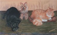 Lot 222 - Pastel of a cat and a dog