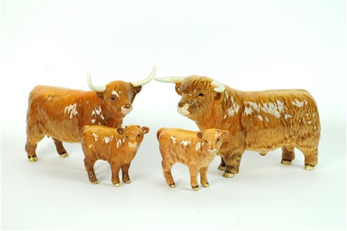 Lot 129 - A family group of four Beswick Highland cattle