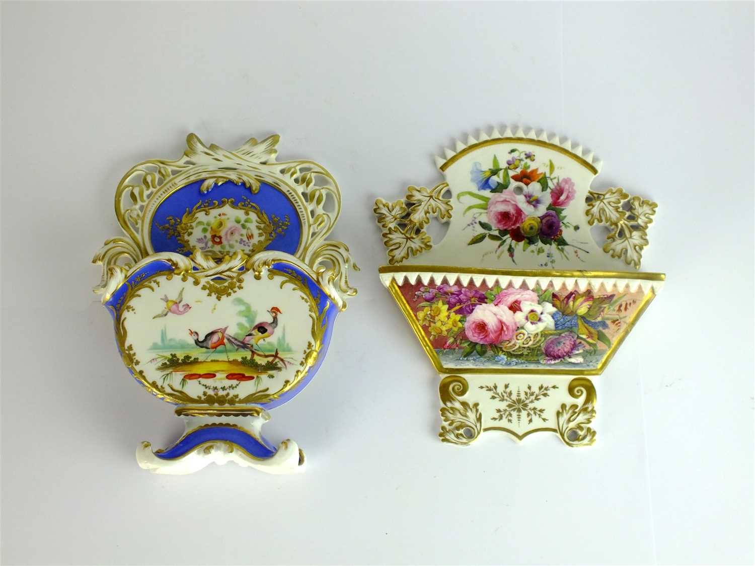 Lot 344 - Two English porcelain wall pockets or letter racks