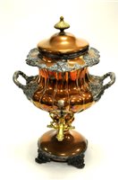 Lot 145 - A Victorian copper Samovar with decorative fruiting vine mounts