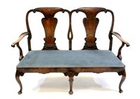 Lot 550 - George I style walnut and inlaid double chair back settee