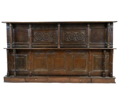 Lot 828 - An 18th panelled country oak over-mantle