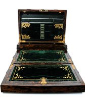 Lot 220 - A Victorian gothic coromandel and gilt metal mounted writing box