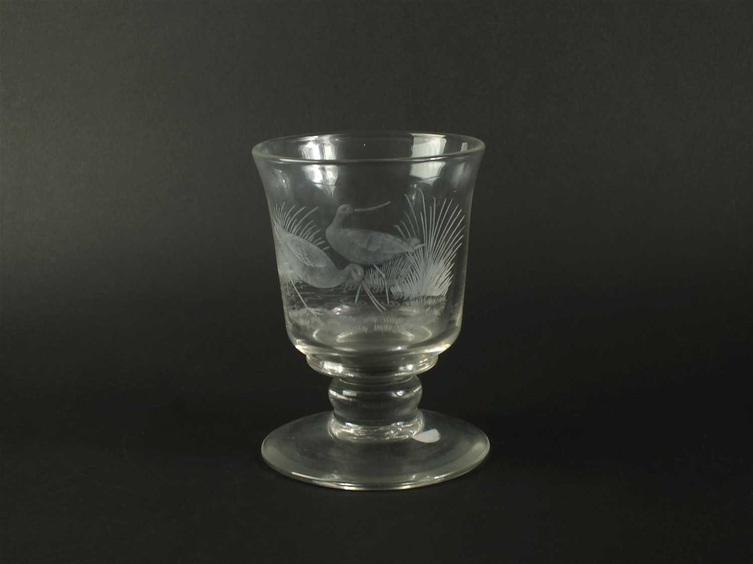 Lot 109 - A Cumbria Crystal goblet engraved with Godwits