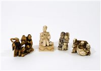 Lot 482 - Four Japanese carved ivory okimono, Meiji period