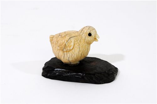 Lot 373 - A Japanese carved ivory study of a chick