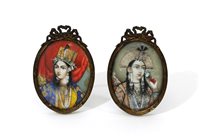 Lot 279 - Indian School:,, 19th century: two portrait miniatures depicting Mumtaz Mahal