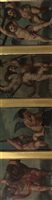 Lot 480 - A framed set of four panelled putto paintings, 19th century