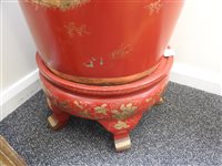 Lot 303 - Pair of large Chinese red lacquer temple vases