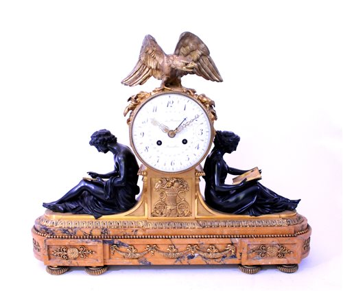 202 - A French Louis XVI period month going Sienna marble clock