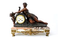 Lot 471 - A French bronze patinated spelter and Breche d'Alep clock garniture